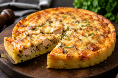 Вкуснее любой пиццы: пирог на картофельной основе — копченая курочка, сыр и не оторваться