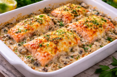 Как приготовить горбушу вкусно — нужны шампиньоны, лук и сыр. Нежная рыба в сливочном соусе без сухости